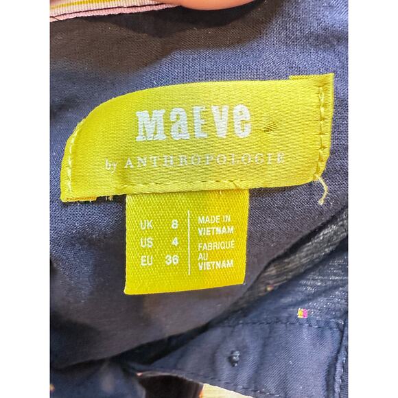 Maeve size 4 embroidered floral button up navy blue blouse preppy academia caree - Picture 5 of 8